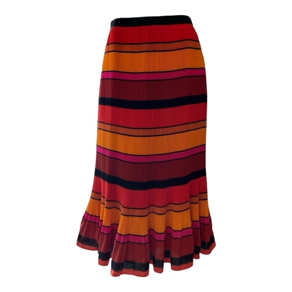 J.crew Straight Micro-pleat Midi Skirt Size 4P Multiple Stripes Colorful Artzy